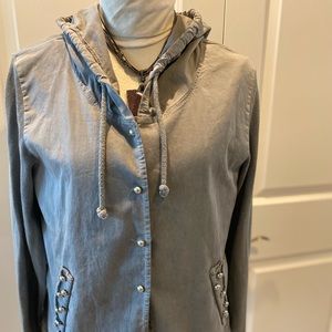 EUC. Gray, lightweight, sweater jacket with silver pearl button details